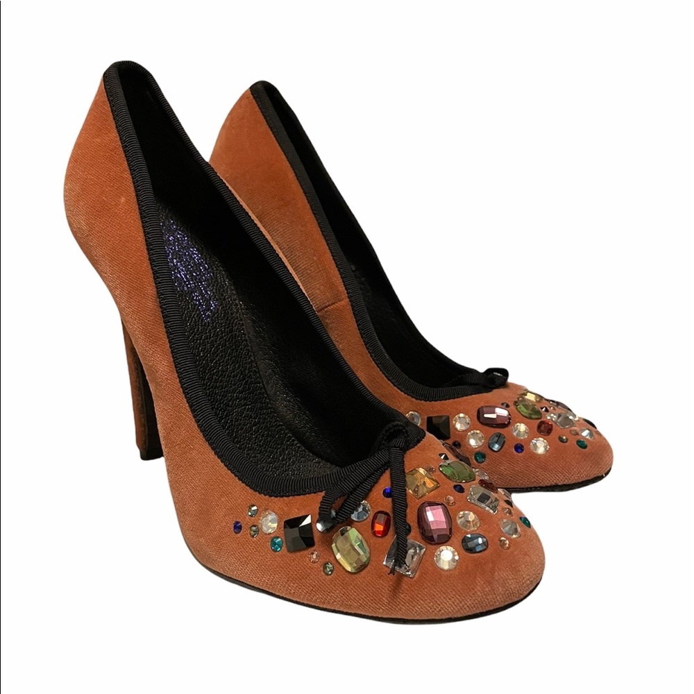 Pedro Garcia Size 40 Crystal Velvet Stiletto Heels